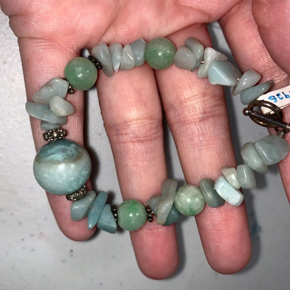 6 1/2" Aquamarine, Jade, Amazonite Beaded Bracelet - Picture 3 of 7